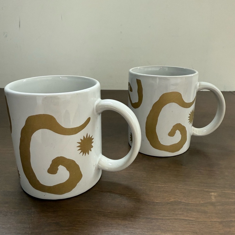 Oscar De La Renta Vintage Gold and White Ceramic Mugs • set of 2